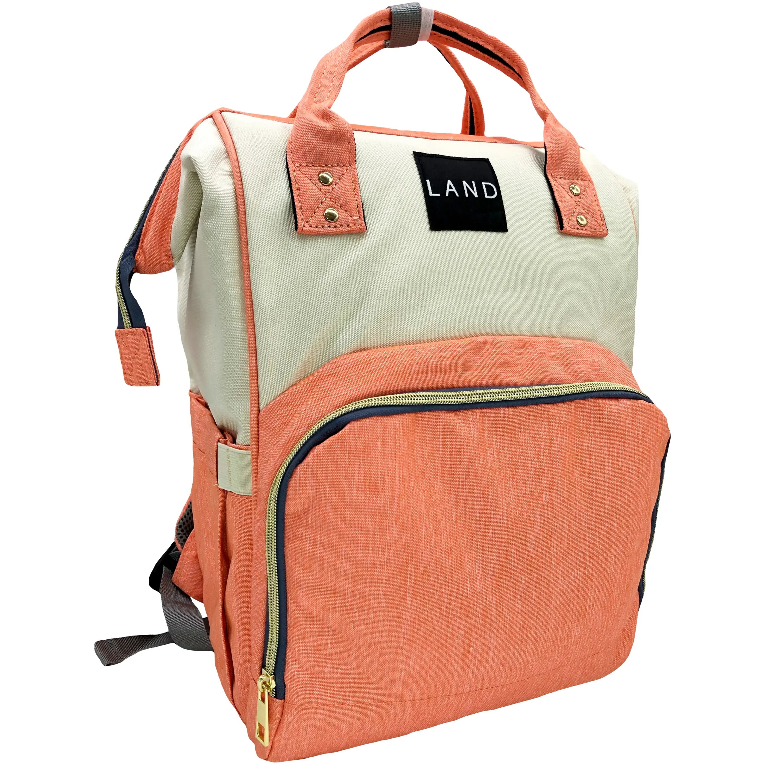 Pañalera Mochila Térmica Impermeable Oxford 600D Coral Blanco