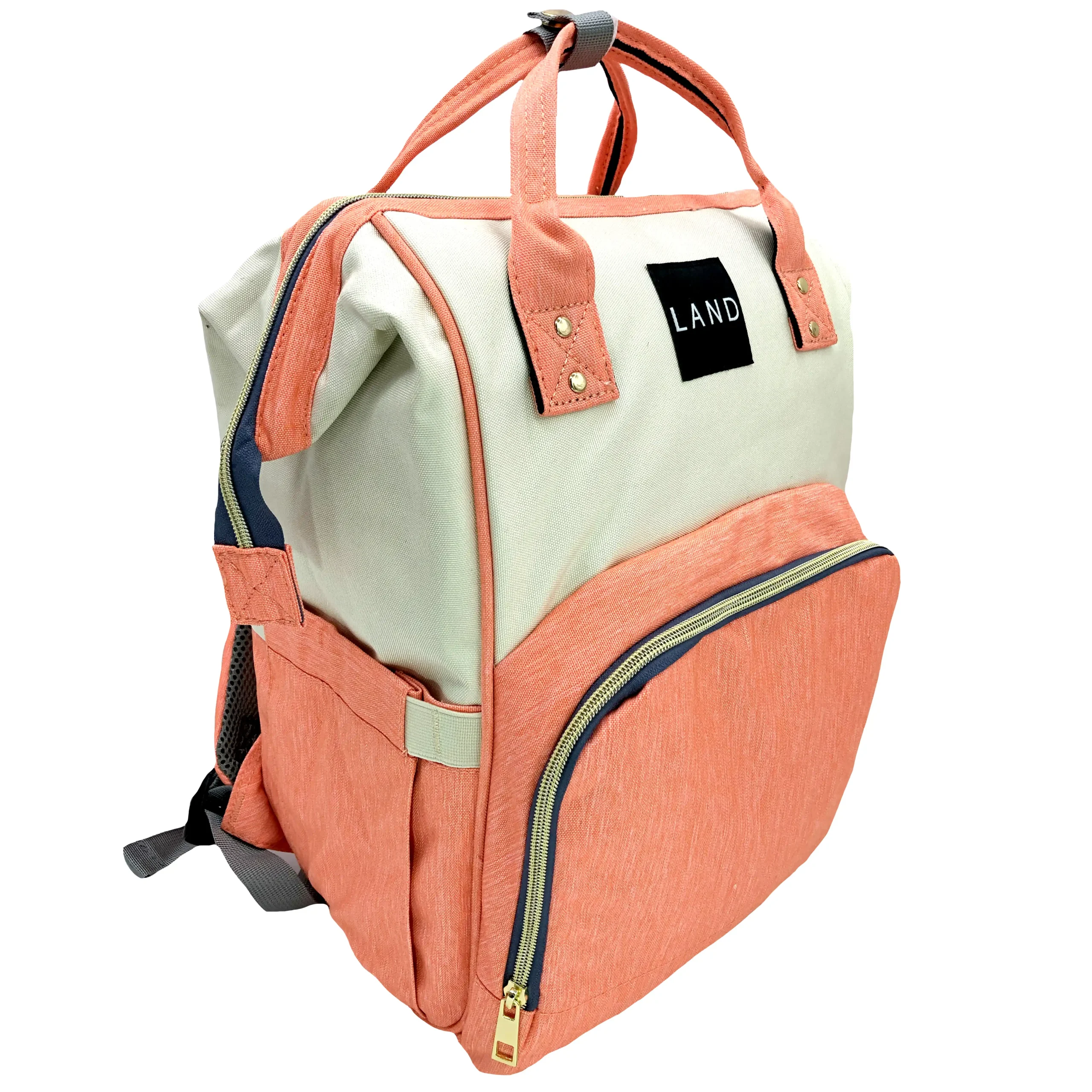 Pañalera Mochila Térmica Impermeable Oxford 600D Coral Blanco - Image 4