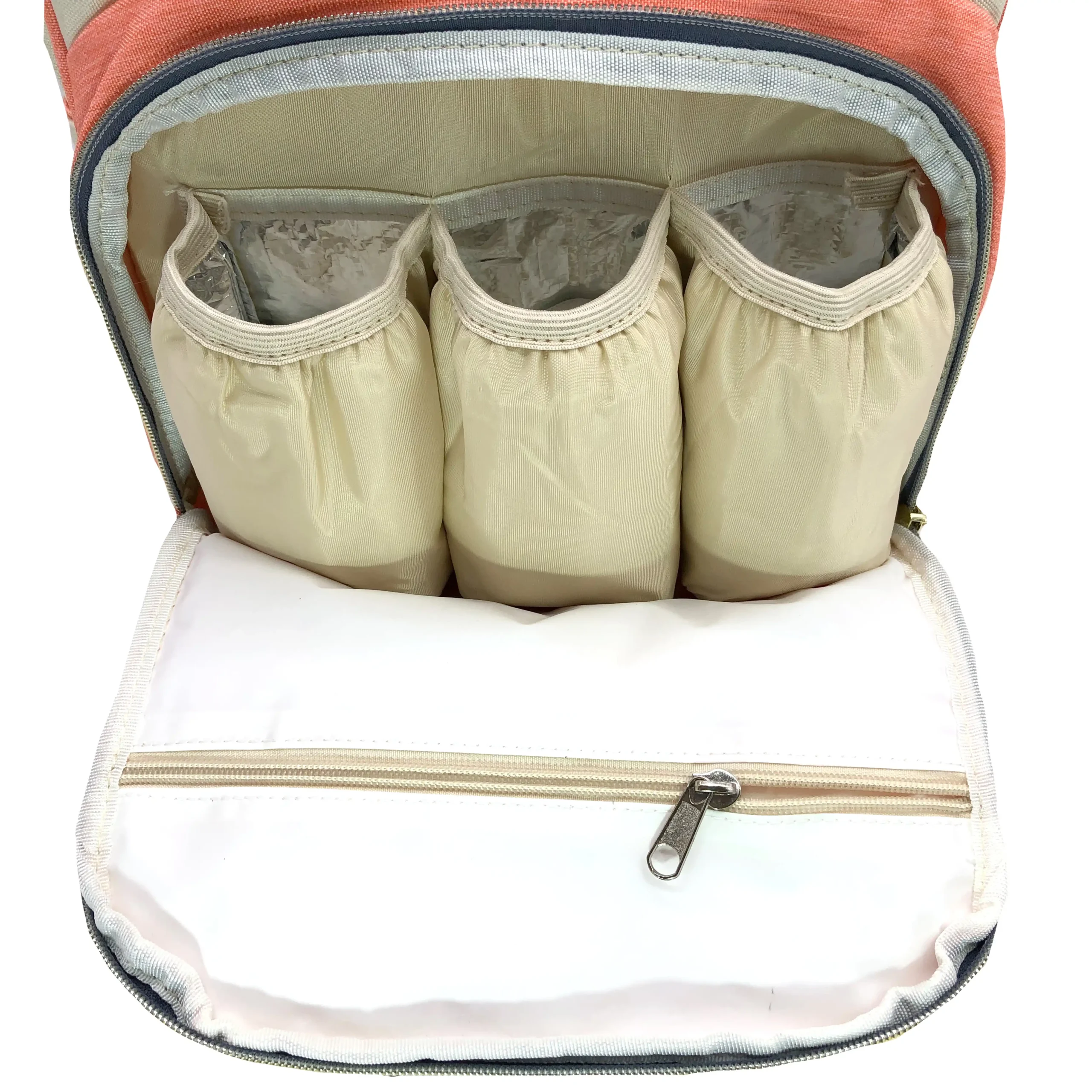 Pañalera Mochila Térmica Impermeable Oxford 600D Coral Blanco - Image 3