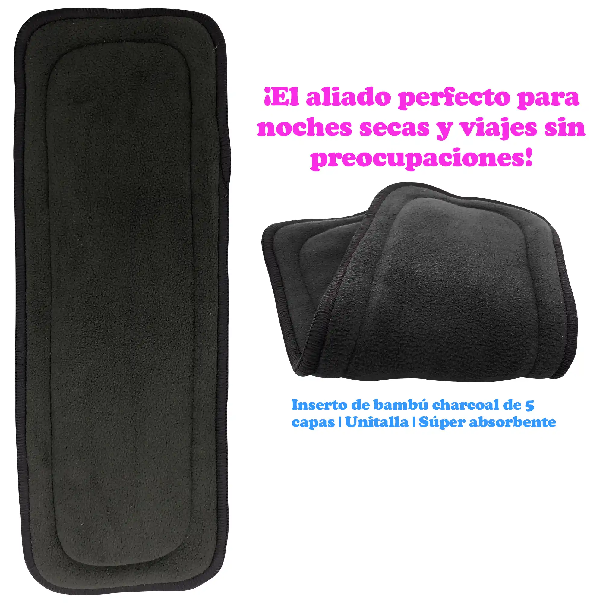 Pañal Ecológico de Tela Doble Barrera con Insertos Nocturnos de Bambú Charcoal. - Image 6