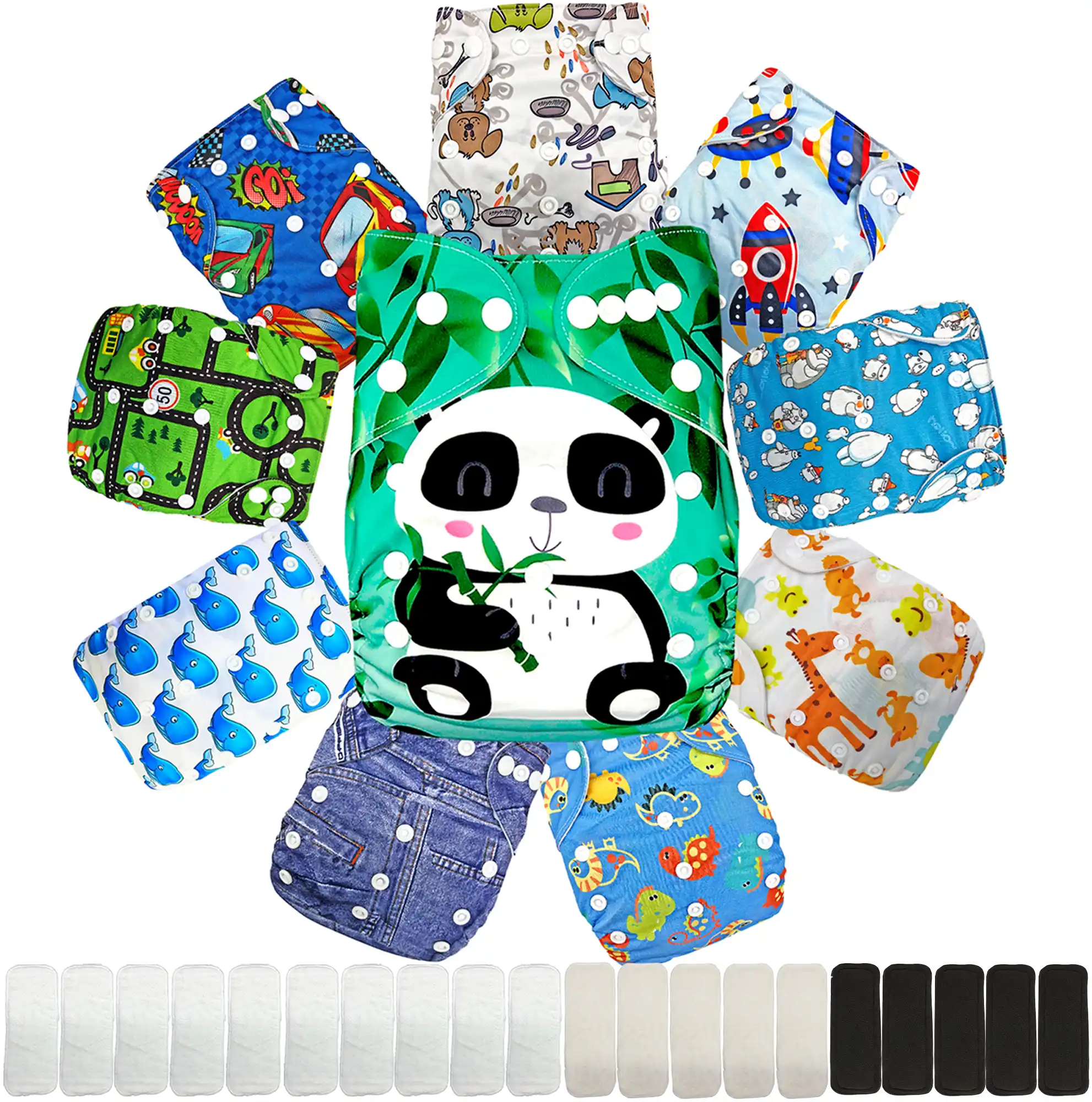 Pañal Ecológico de Tela Doble Barrera con Insertos Nocturnos de Bambú Charcoal.