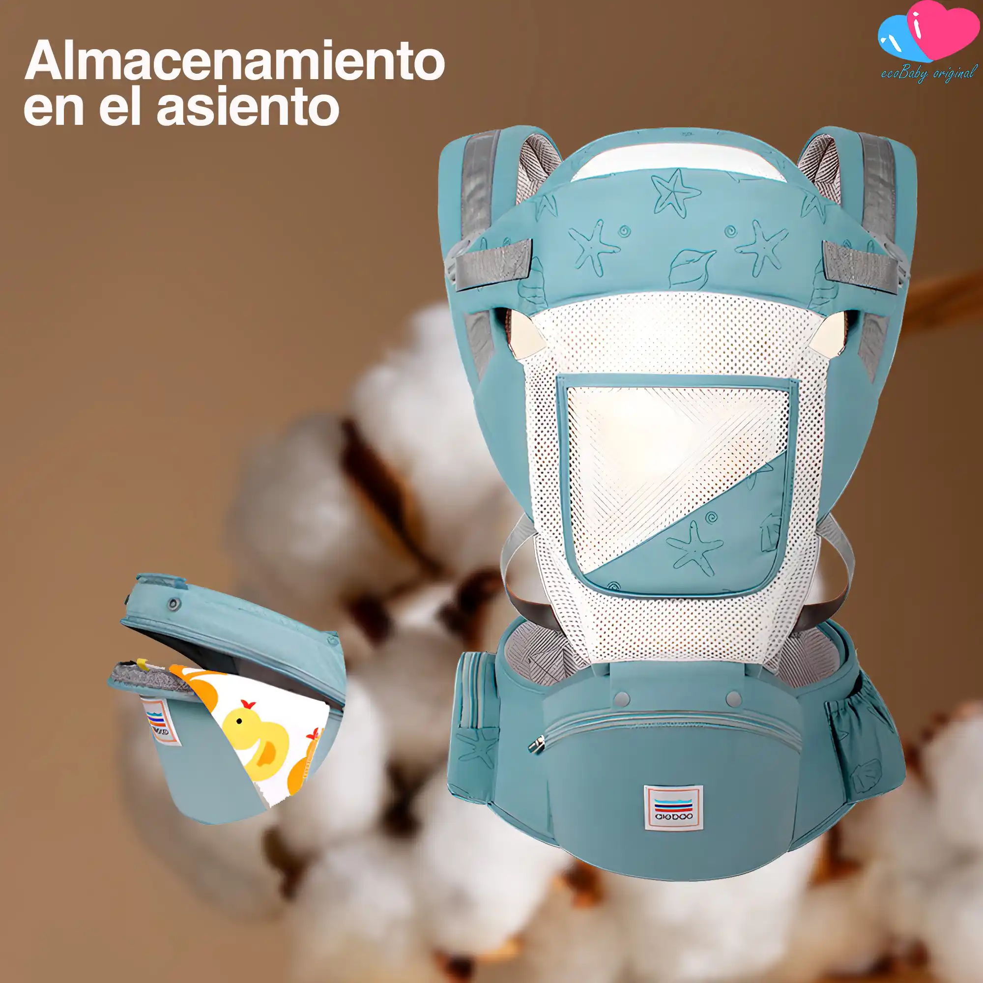 Canguro Porta Bebé Ergonómico Respirable 4 En 1 Algodón Puro Con Malla Color Verde Menta - Image 2