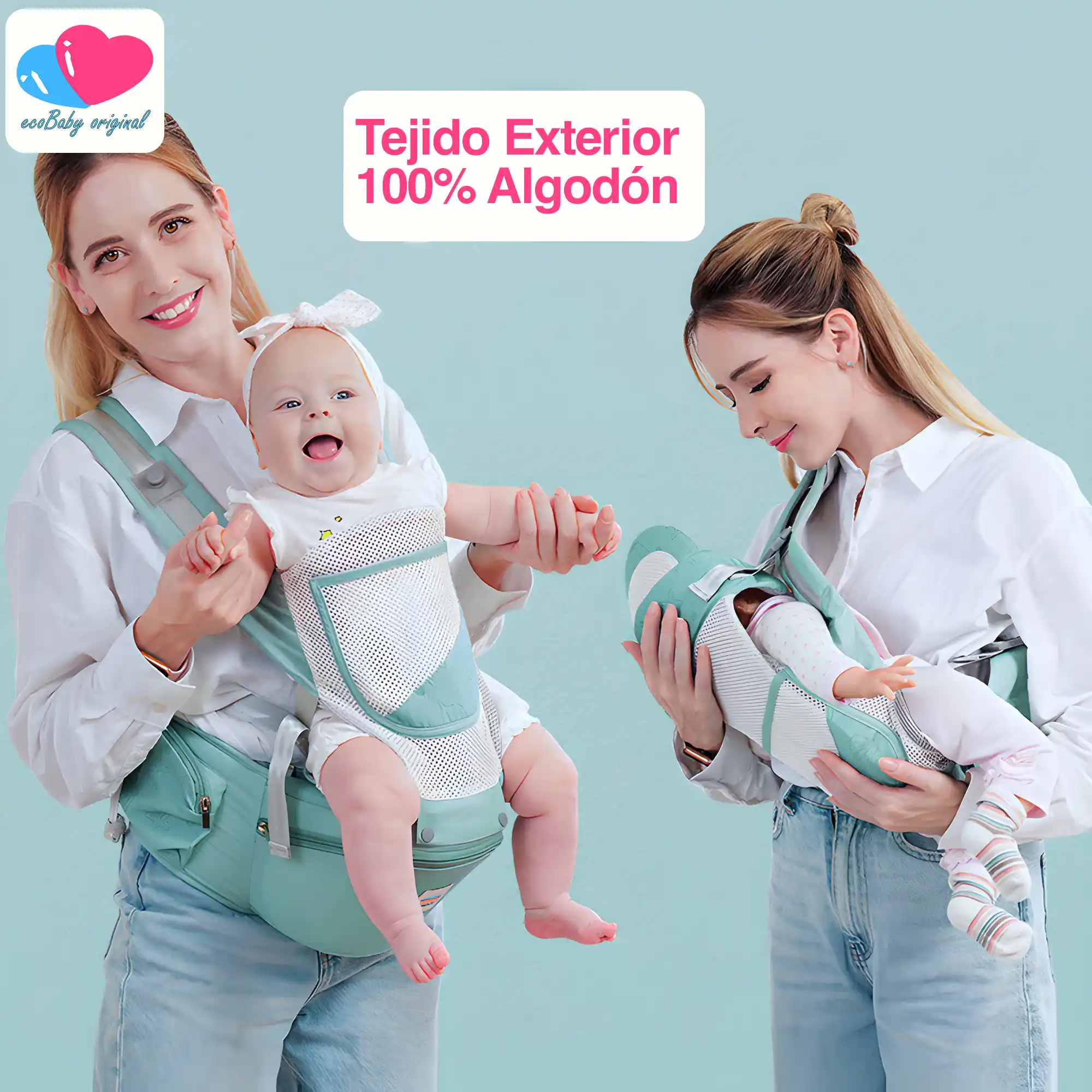 Canguro Porta Bebé Ergonómico Respirable 4 En 1 Algodón Puro Con Malla Color Verde Menta - Image 10