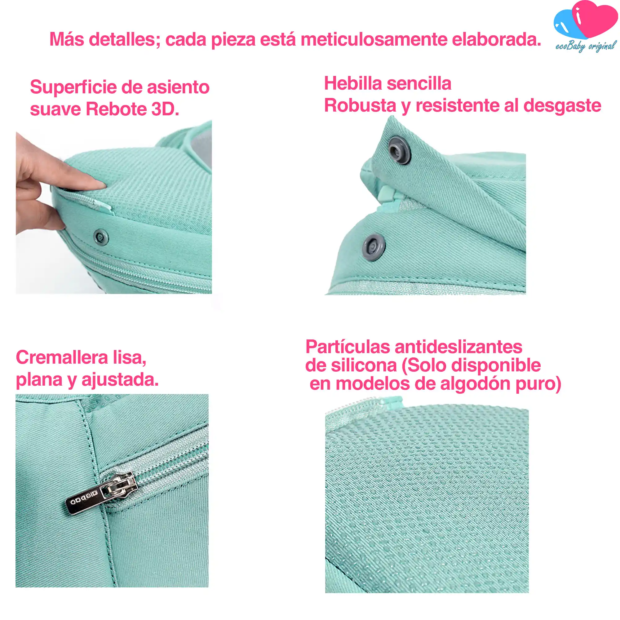 Canguro Porta Bebé Ergonómico Respirable 4 En 1 Algodón Puro Con Malla Color Verde Menta - Image 5