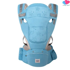 Canguro Portabebé Ergonómico con Asiento en Cintura Suave Para Bebés 0+36 Meses Azul