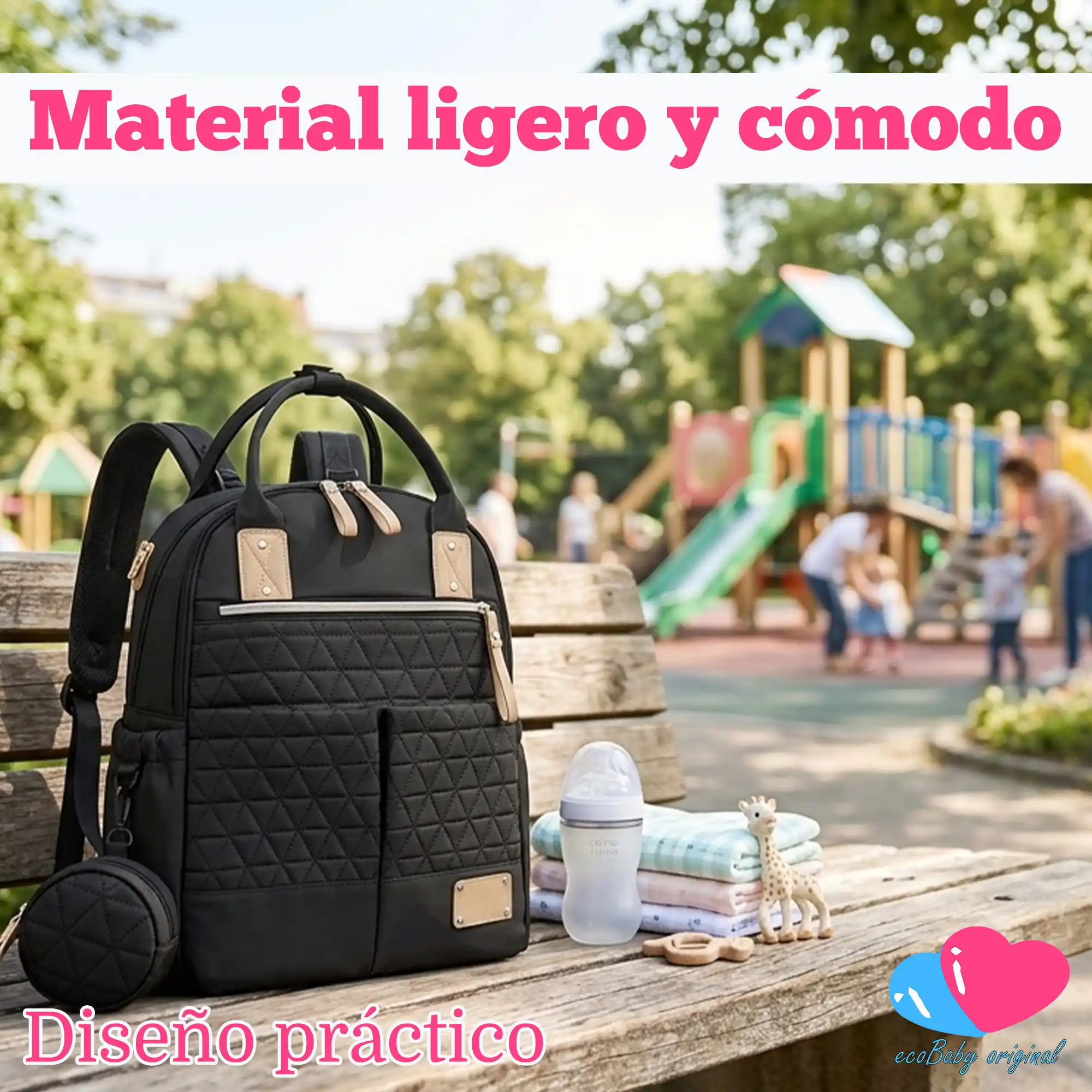 Mochila Pañalera con Monedero Multifuncional Negro - Image 2