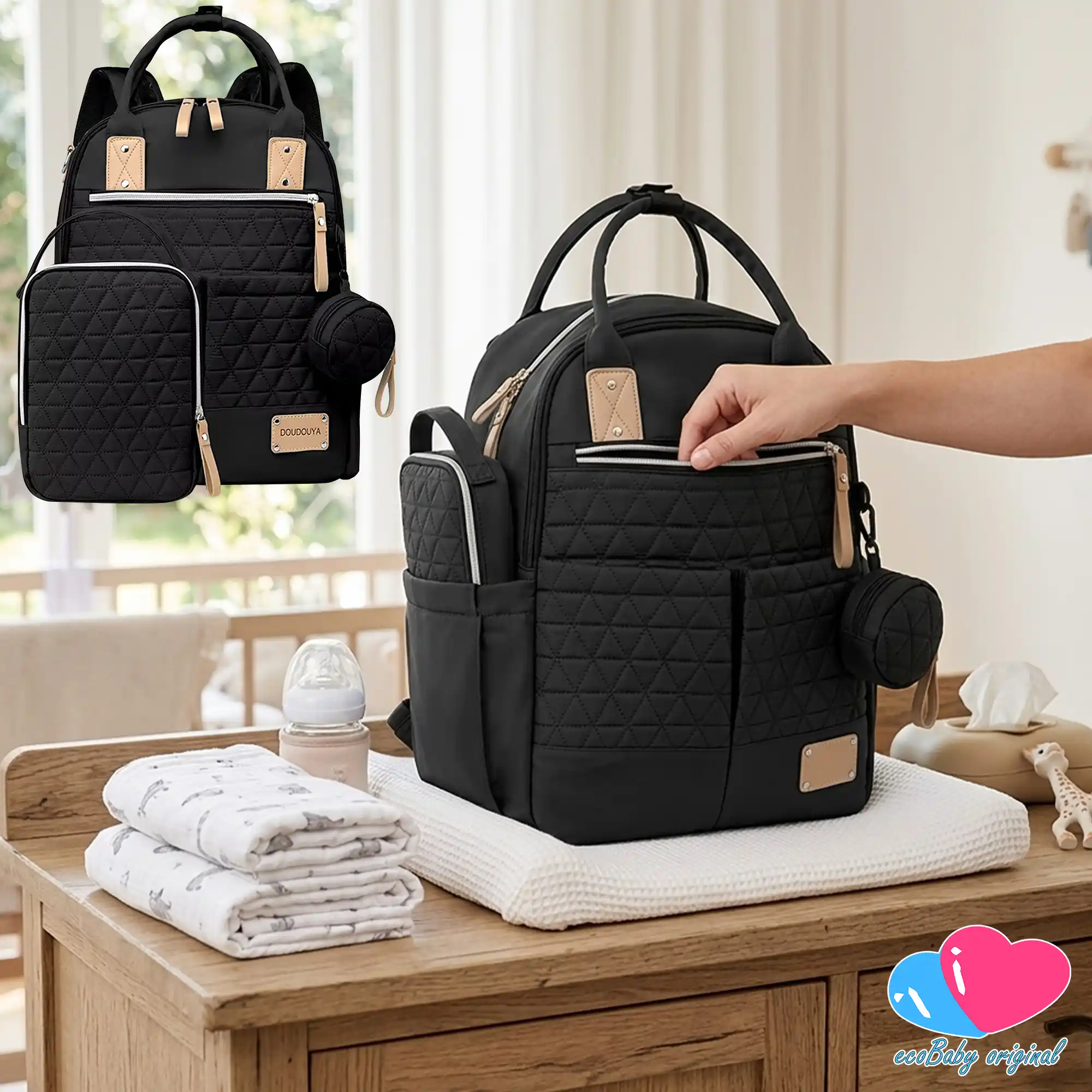 Mochila Pañalera con Monedero Multifuncional Negro - Image 3