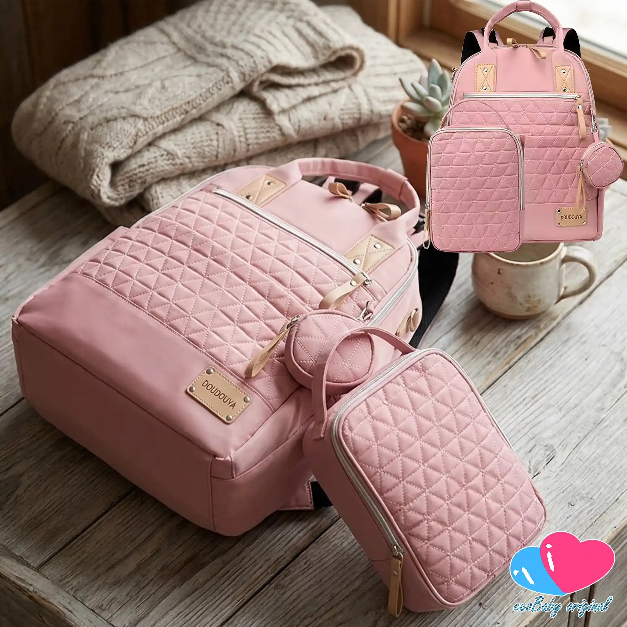 Mochila Pañalera con Monedero Multifuncional Rosa - Image 7