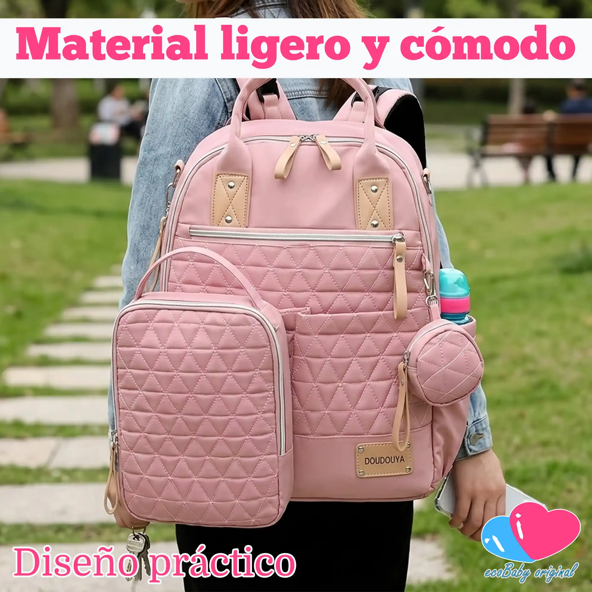 Mochila Pañalera con Monedero Multifuncional Rosa